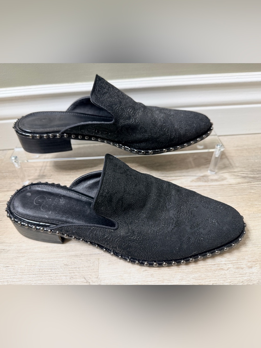 Adrianna Papell Black Studded Leather Mules 8.5M